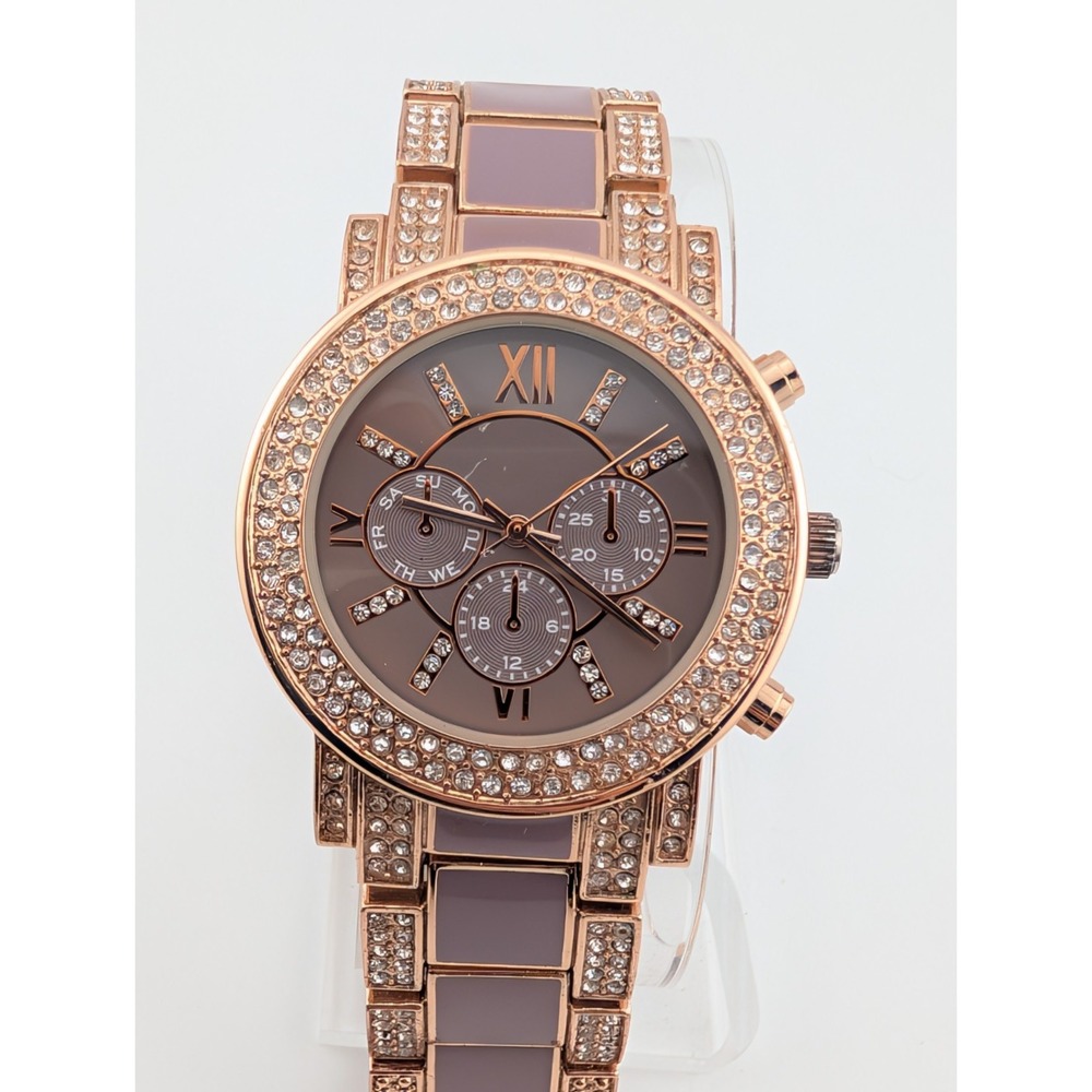 Accutime Watch Women 38mm Case Rose Gold/Purple 7" Band- New‎ Battery